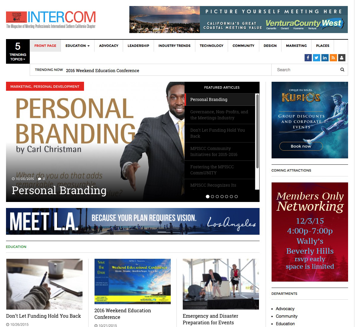 Person in suit giving a presentation on personal branding, with text about education and conferences, and various advertisements.