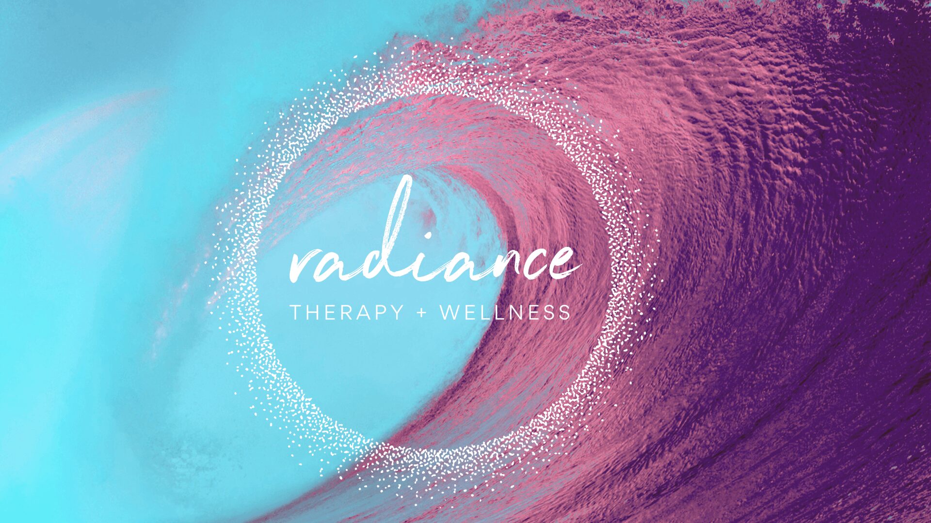 A colorful wave with the word 'radiance' and the text 'therapy wellness' overlaid.