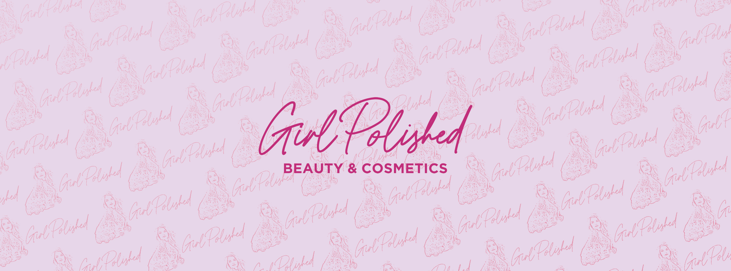 Pink background with cursive text reading 'Gurl Polished' and smaller text 'Beauty & Cosmetics'.