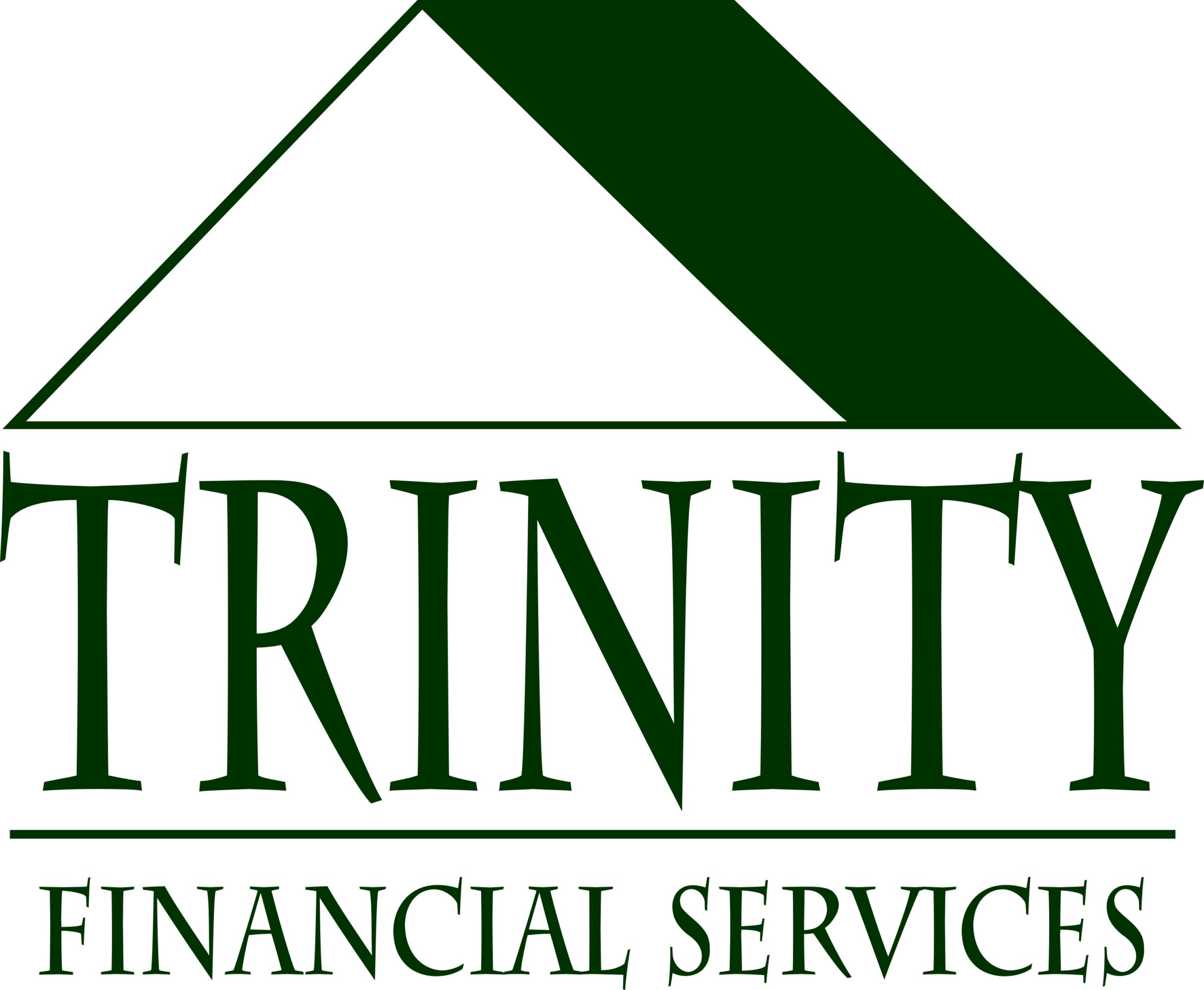 Logo with a dark green triangle above the word 'TRINITY' and 'FINANCIAL SERVICE' below, separated by a line.