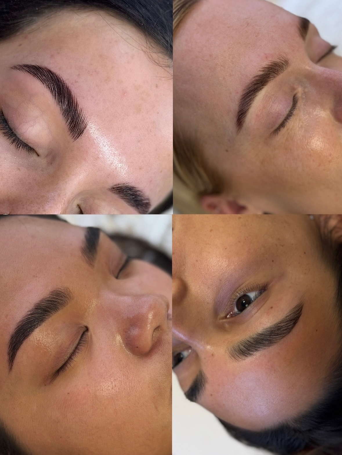 Four close-up images of people's eyebrows and eyes, showing different angles and expressions.