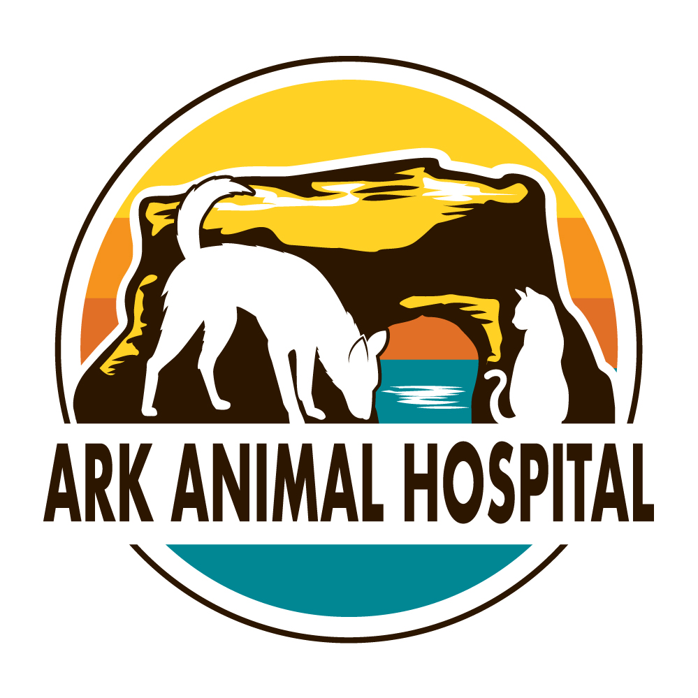 Logo with a mountain, animals, and water, with text 'ARK ANIMAL HOSPITAL'.