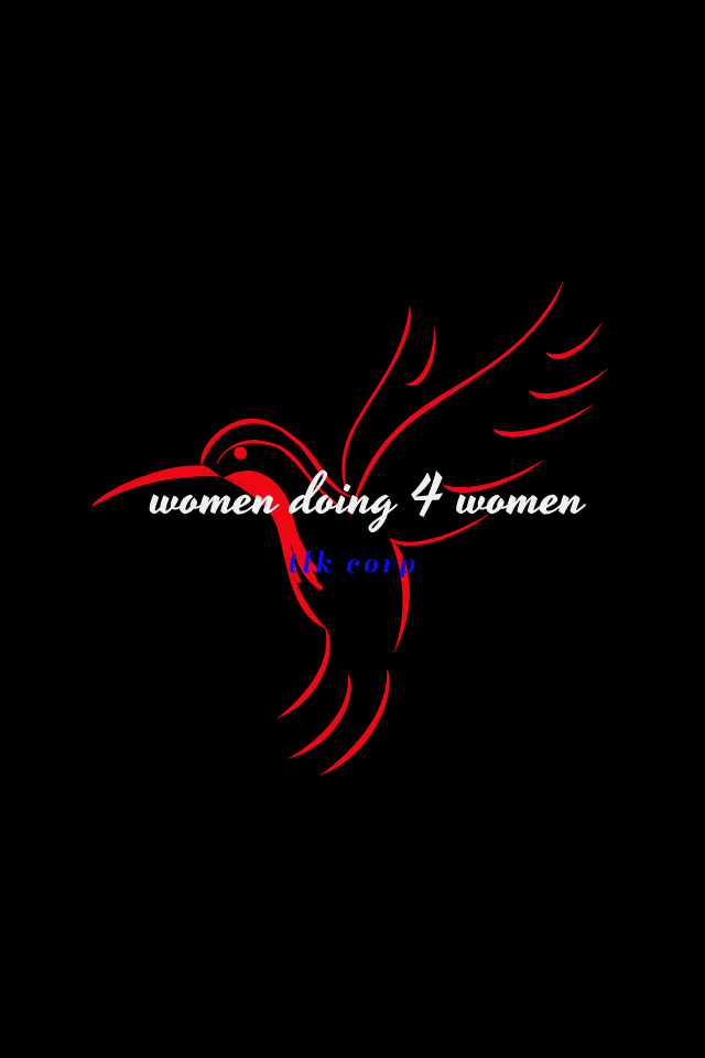Stylized outline of a woman with flowing hair, with text 'women doing 4 women' across the image.