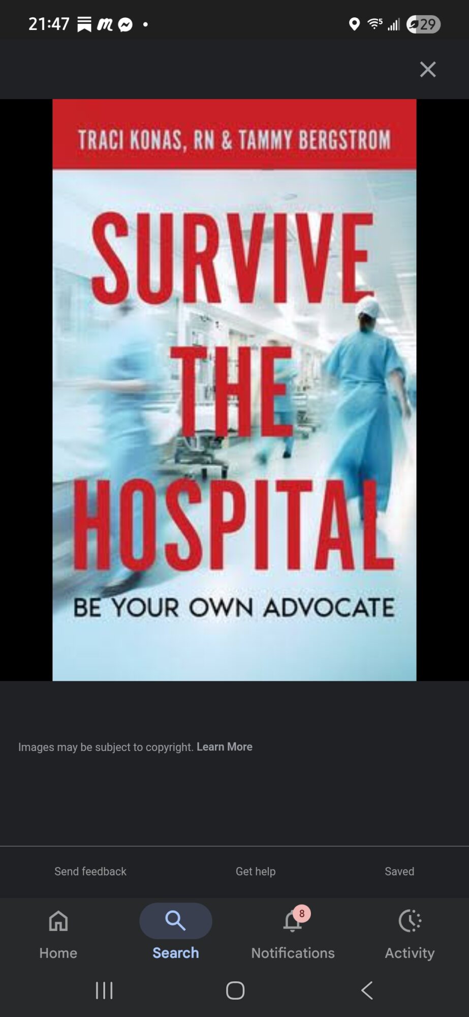 Book cover titled 'Survive the Hospital' with healthcare workers in protective gear, red and blue text, and a medical background.