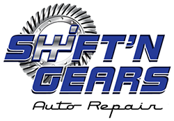 Logo with a gear and text reading 'Shift'n Gears Auto Repair'.
