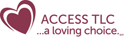 Logo with a stylized heart and text 'ACCESS TLC ...a loving choice'