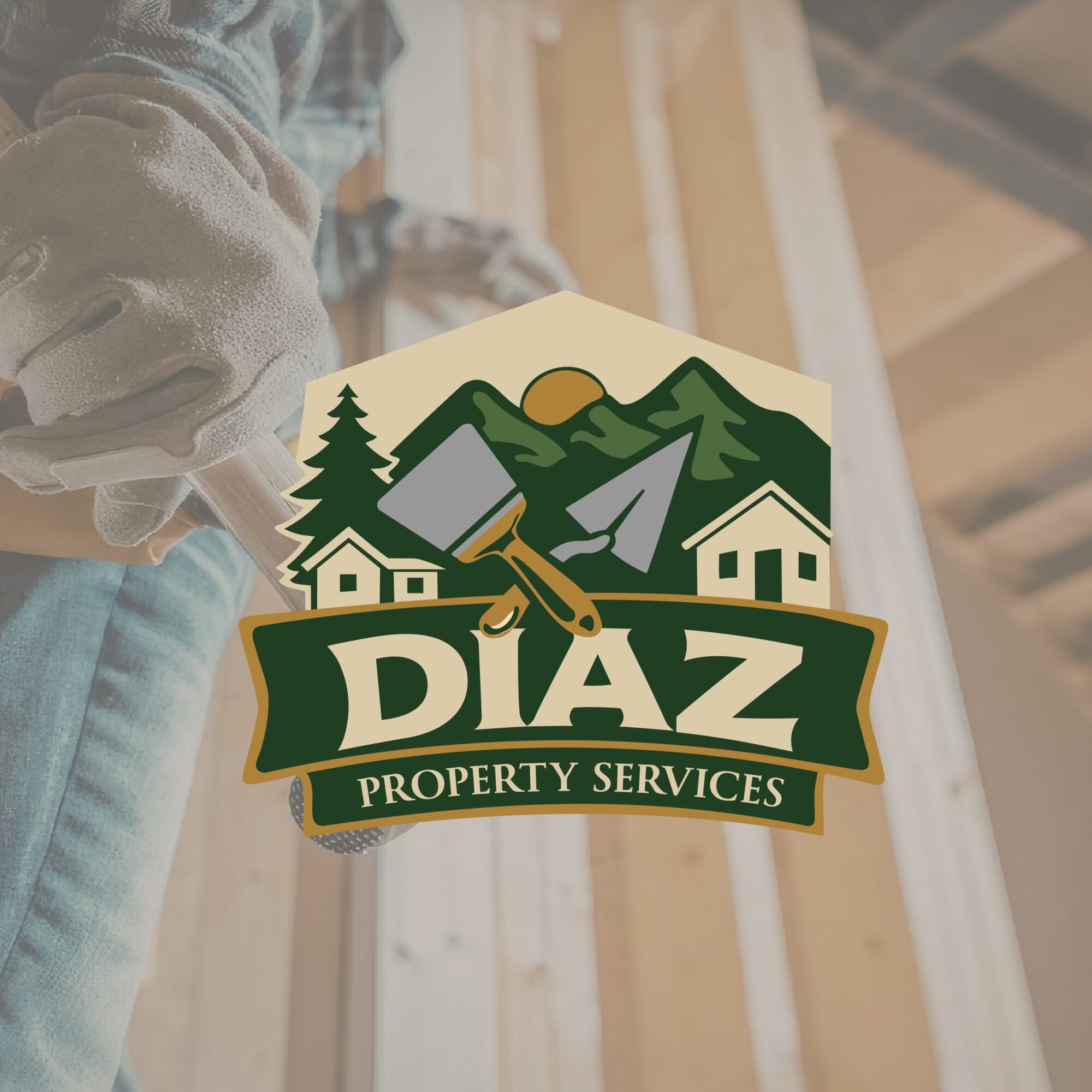 Sticker with mountains, trees, houses, and tools, reading 'DIAZ Property Services'.