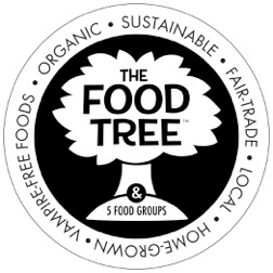 Circular logo with text around the edge, featuring a tree with the words 'The Food Tree' inside, and additional text below.