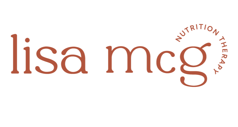 Text logo reading 'lisa mcg' with 'nutrition therapy' curved around the letter 'g'
