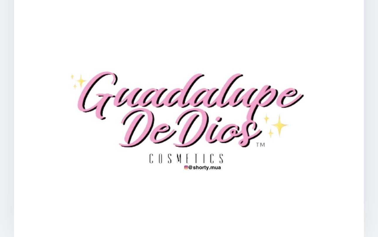 Text logo reading 'Guadalupe De Dios' with sparkles, and smaller text below, on a white background.