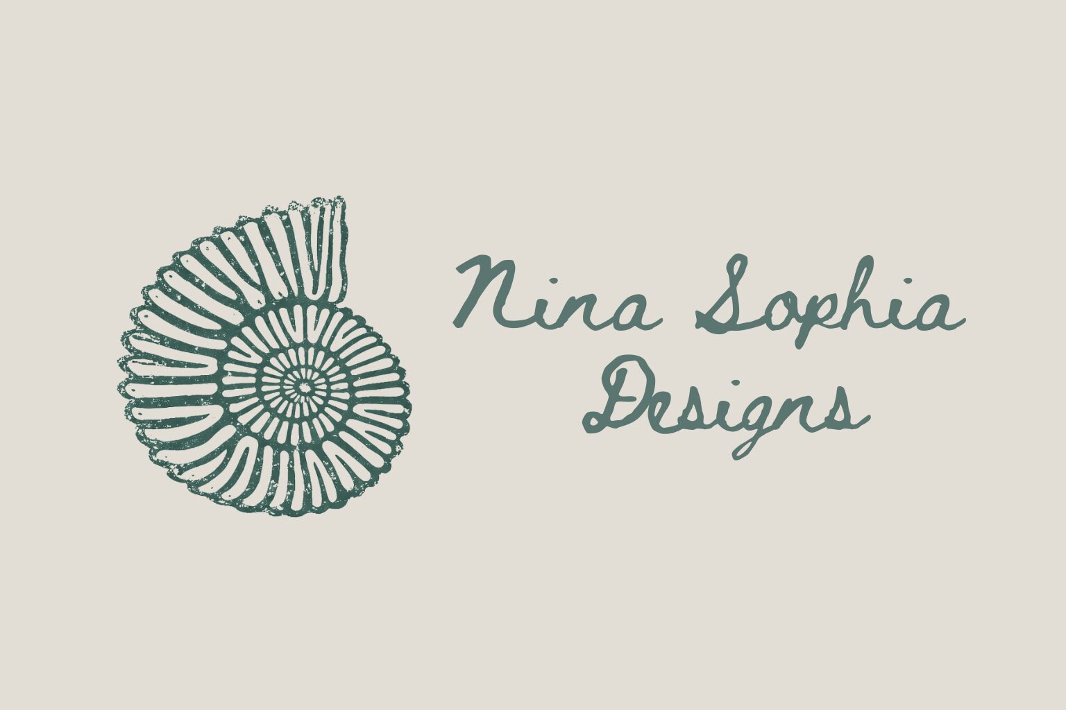 Logo with a spiral shell illustration and text reading 'Nina Sophia Designs' in cursive font.