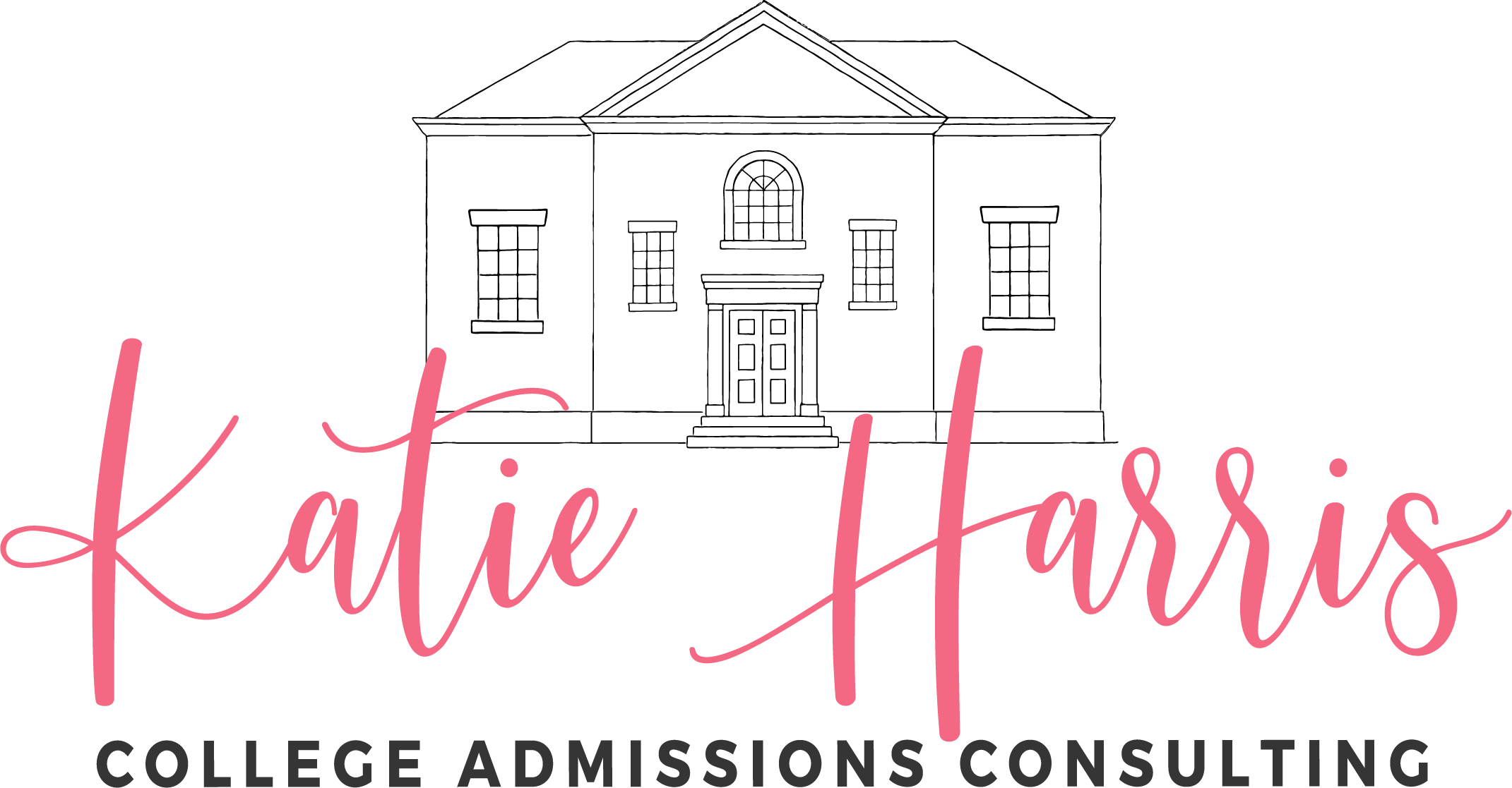 Text logo with pink cursive 'Katie Harris' and smaller black text 'College Admissions Consulting'.