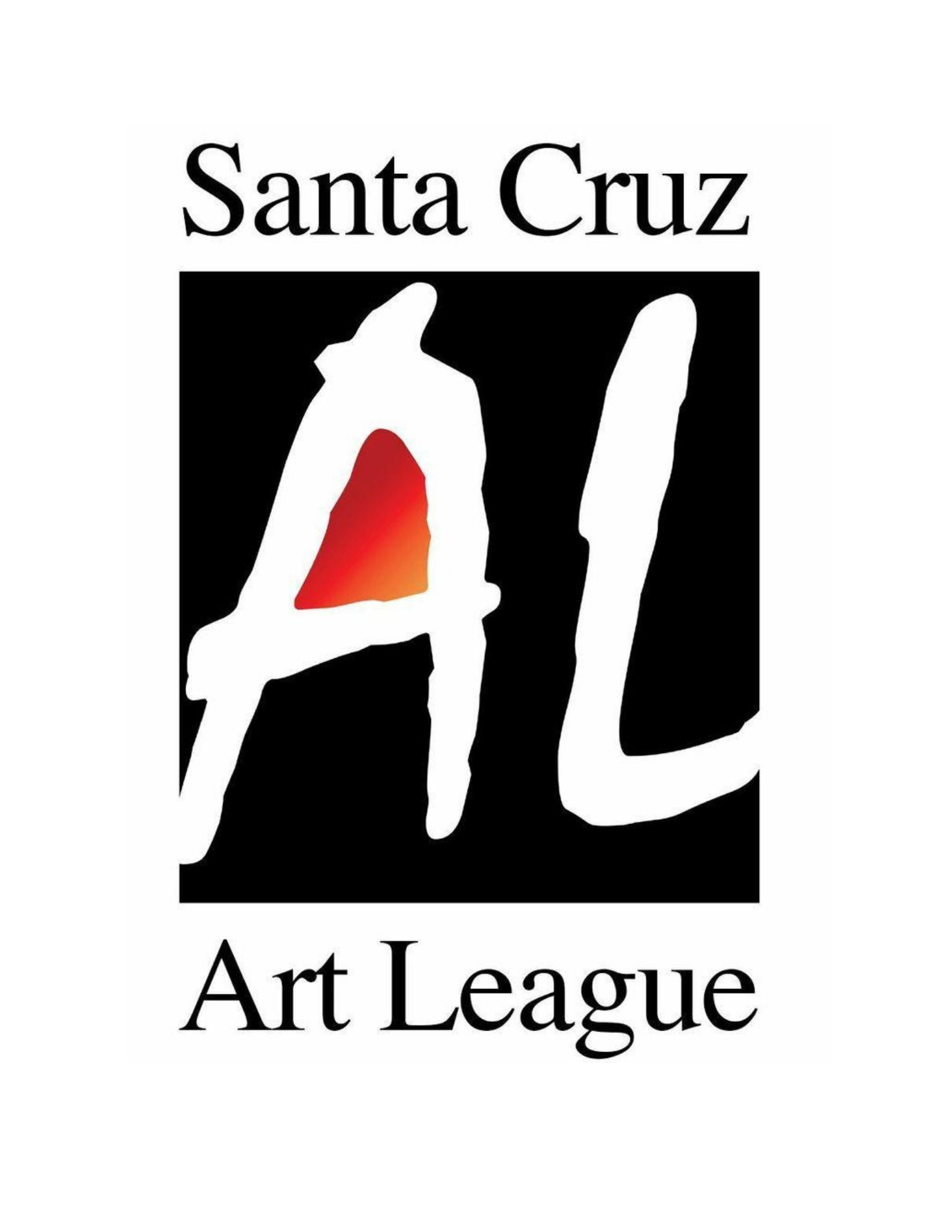 Logo with text 'Santa Cruz Art League' and a stylized 'A' and 'L' with a red accent, on a black background.