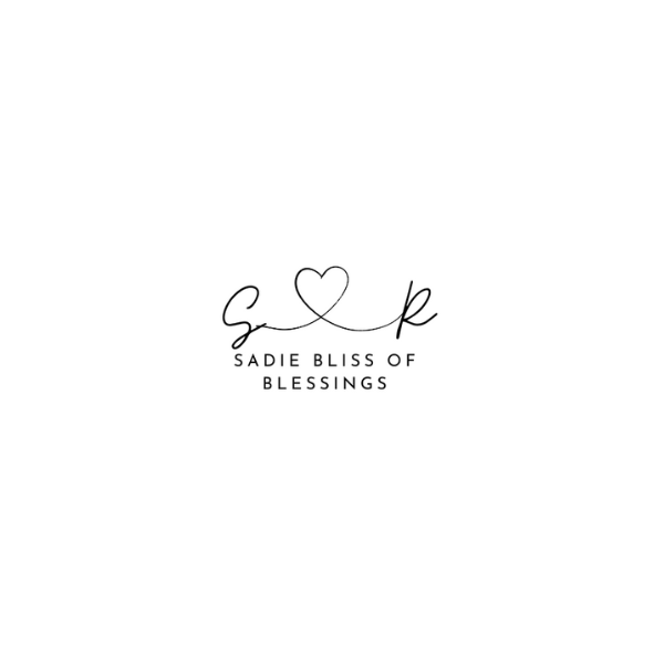 Centered text with a heart symbol above, reading 'Sadie Bliss of Blessings' in black on white background.
