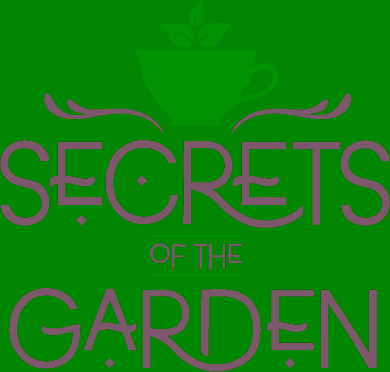 A logo with a teacup and plant above the text 'Secrets of the Garden'.