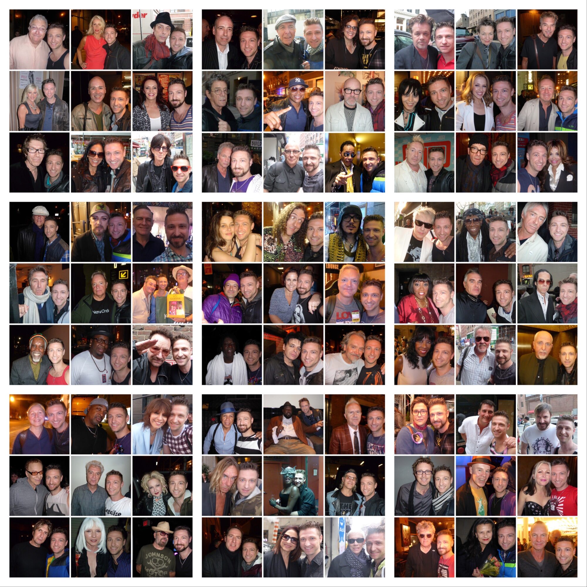 Collage of various people in different settings, smiling and posing for photos, with diverse backgrounds and clothing styles.