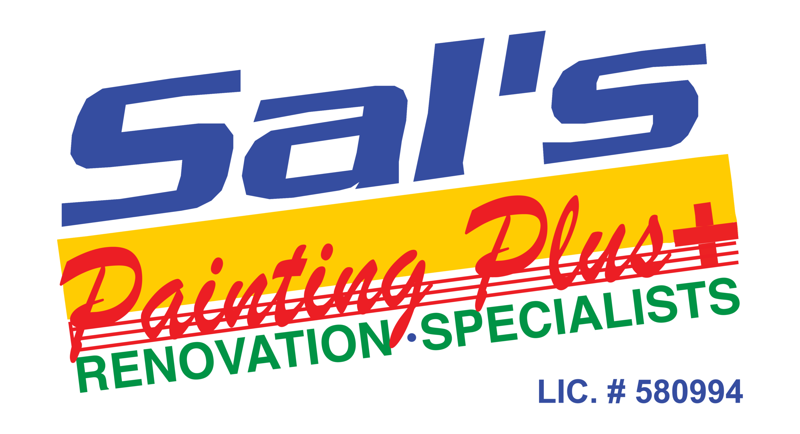 Logo with text: Sal's Painting Plus, Renovation Specialists, LIC 580994.