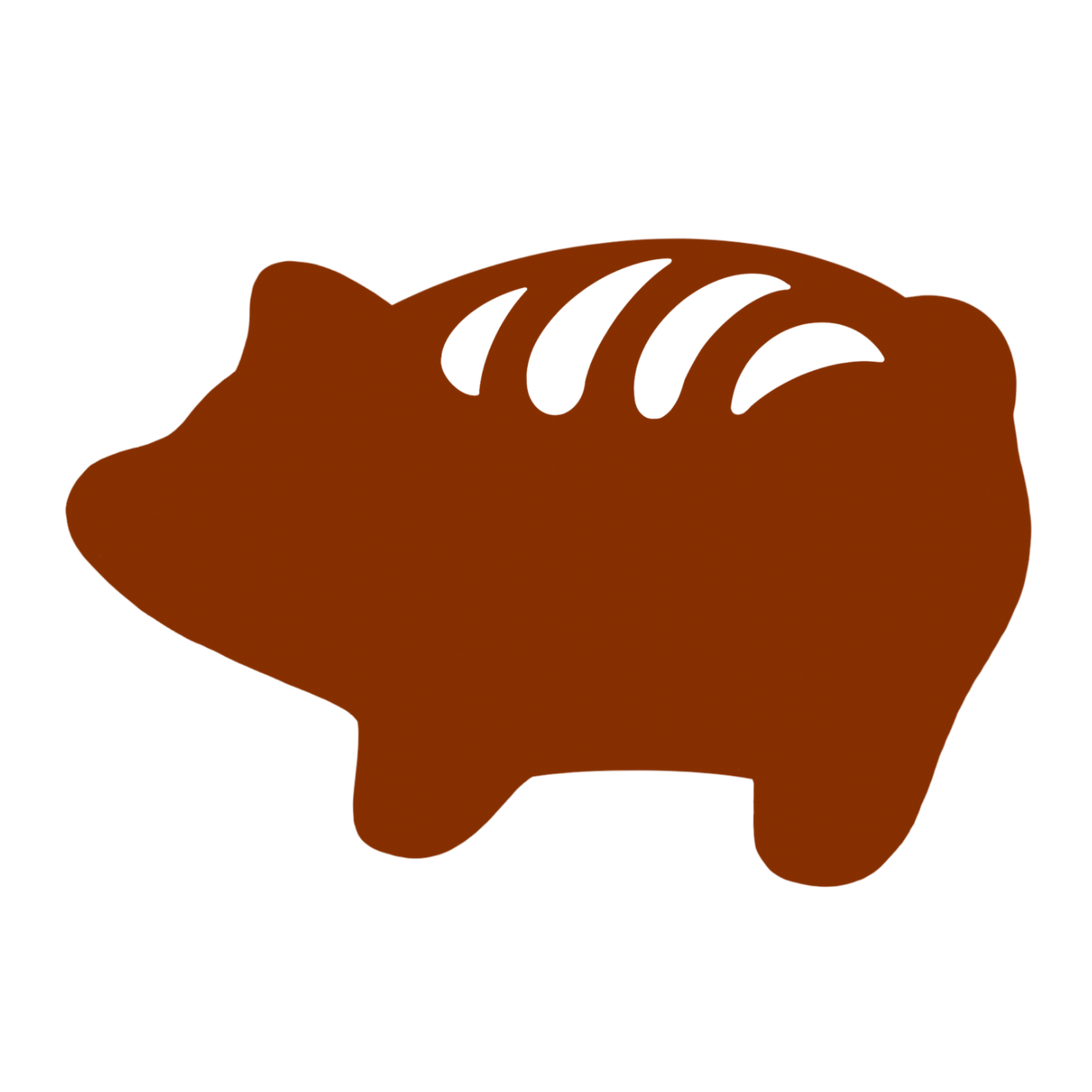 Brown stylized animal shape with black stripes on a black background, resembling a tiger or similar creature.