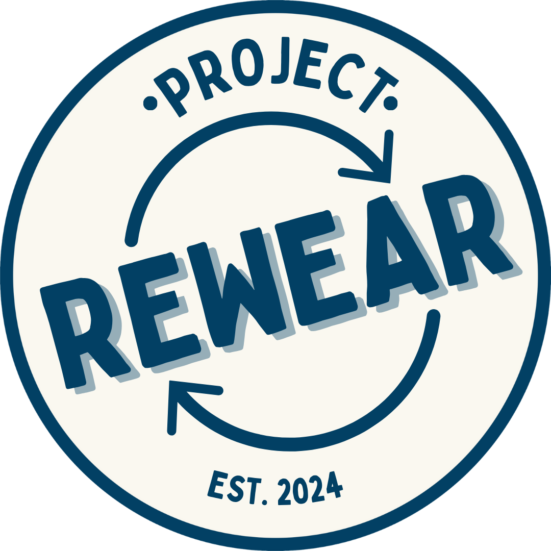 Circular logo with text 'PROJECT REWEAR' and 'EST. 2024', featuring arrows forming a circle.